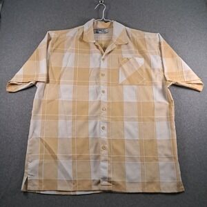 Tank Brand Men's Button Down Short Sleeve Polyester Shirt  Yellow & White Plaid